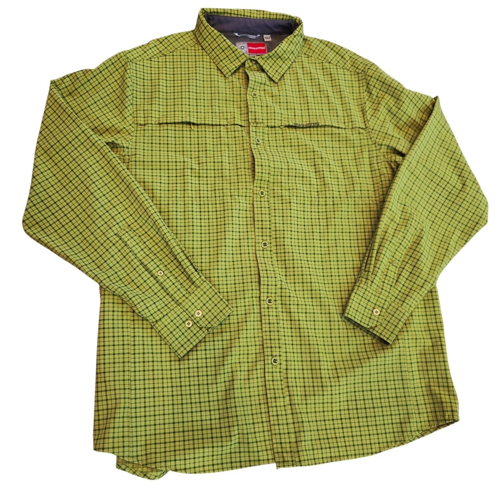 Craghoppers XXL Mens Shirt Nosilife Insect Shield Button Down Plaid Hiking Green